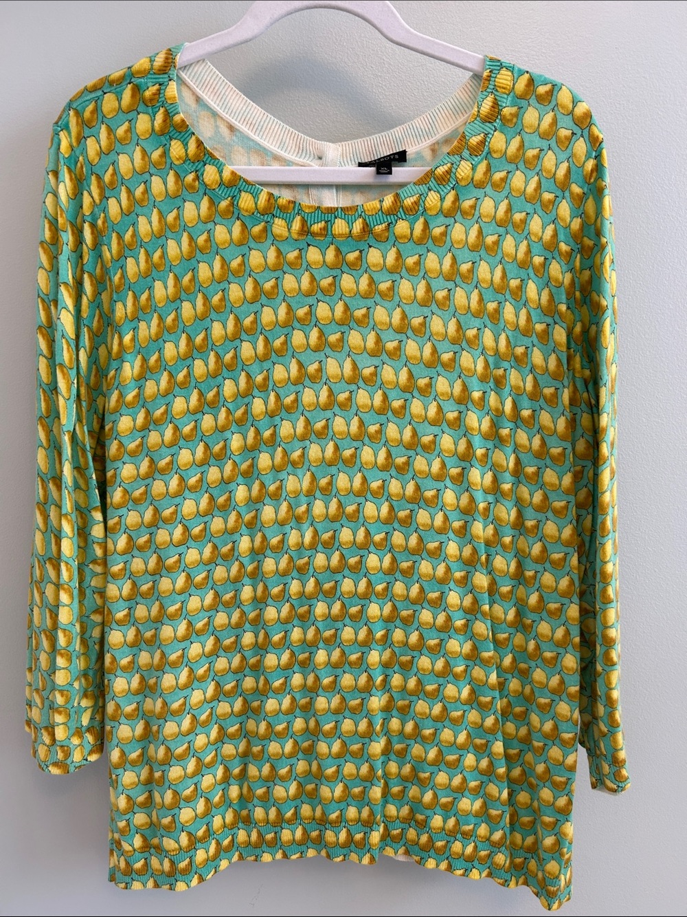 Talbots Patterned Pear-Print Long Sleeve Top - Yellow & Aqua